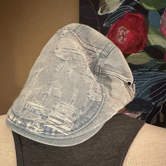 Denim Distressed Adjustable Flat Cap - Picture 9 of 9